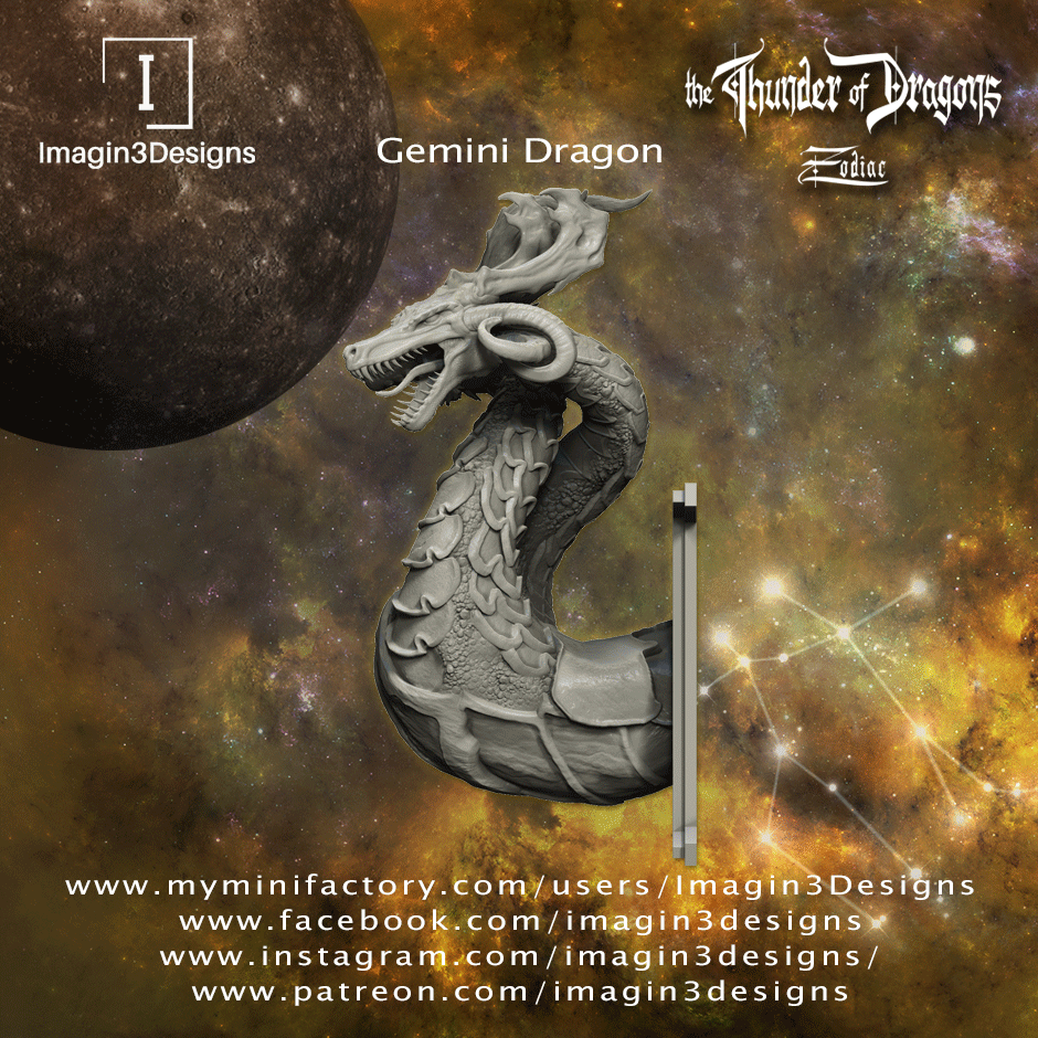 #A3 Twinfire The Gemini Dragon Bust 3D Printed Miniature Primed Wholesale