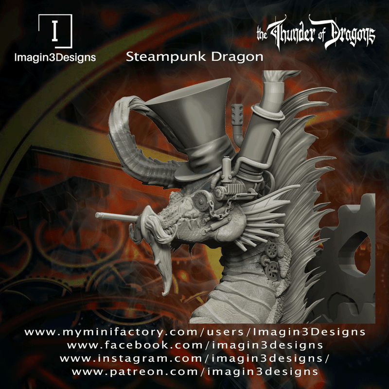 #36 Dr. Imidium Cogsworth Wyrmwood the Third Steampunk Dragon Bust 3D Printed Miniature Primed Wholesale