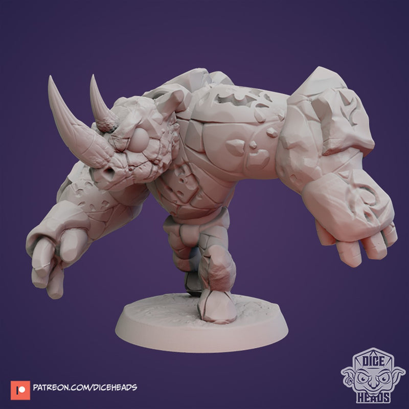 Cantank Ceros Rhino Stone Golem1 3D Printed Miniature Legends of Calindria Primed