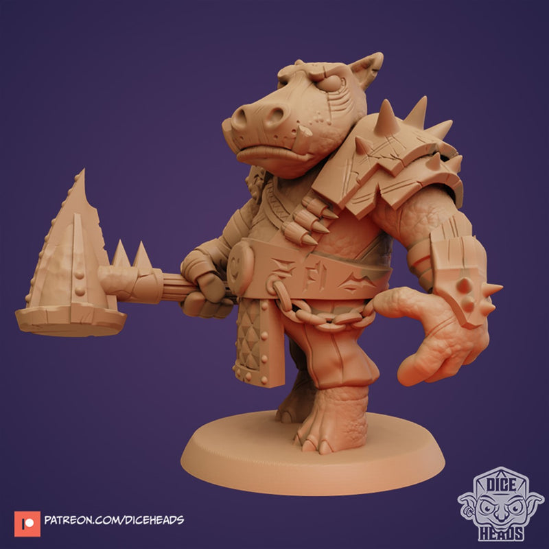 Celandine The Rapacious Hippo Fighter 3D Printed Miniature Legends of Calindria Primed