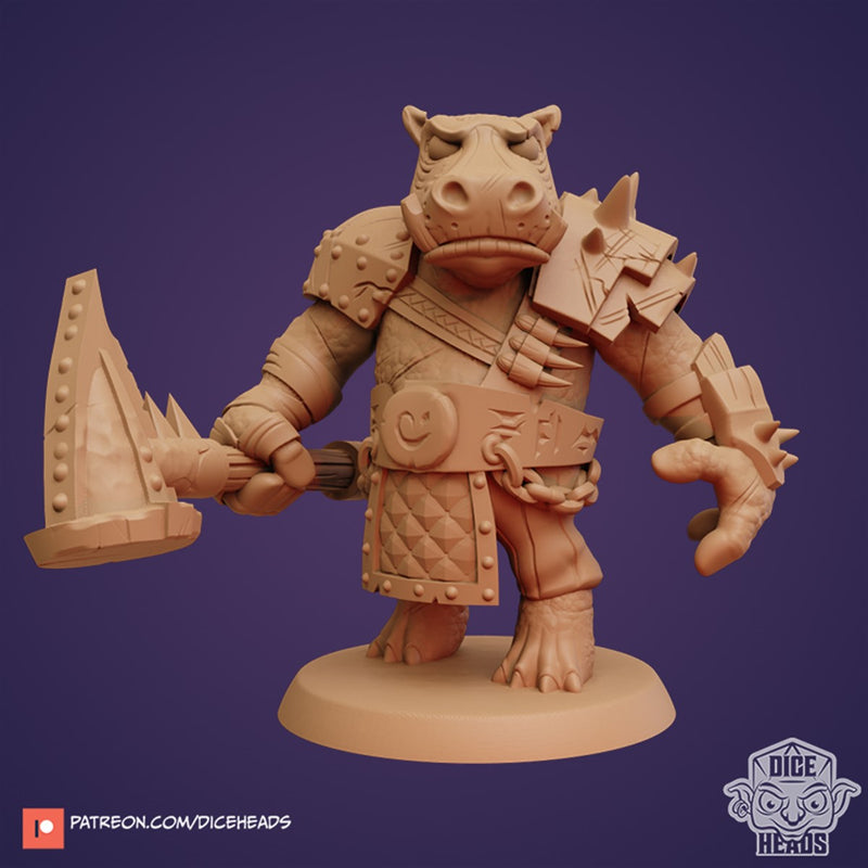 Celandine The Rapacious Hippo Fighter 3D Printed Miniature Legends of Calindria Primed