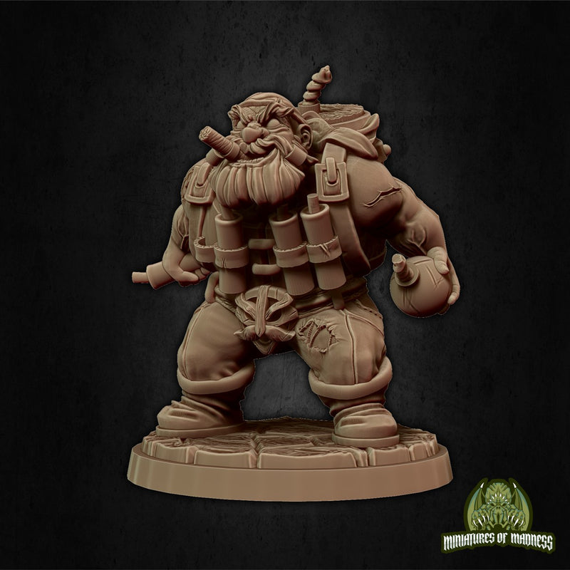 Dwari The Dynamiter 3D Printed Miniature Legends of Calindria Primed