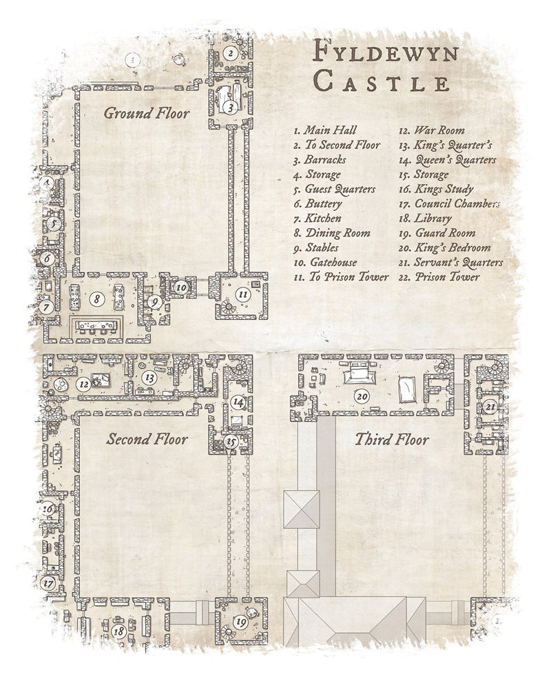 Fyldewyn Castle Map Cotton T-Shirt