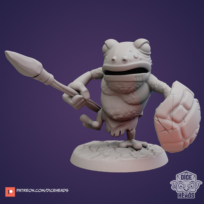 Larry The Frog Folk With Sheild 3D Printed Miniature Legends of Calindria Primed