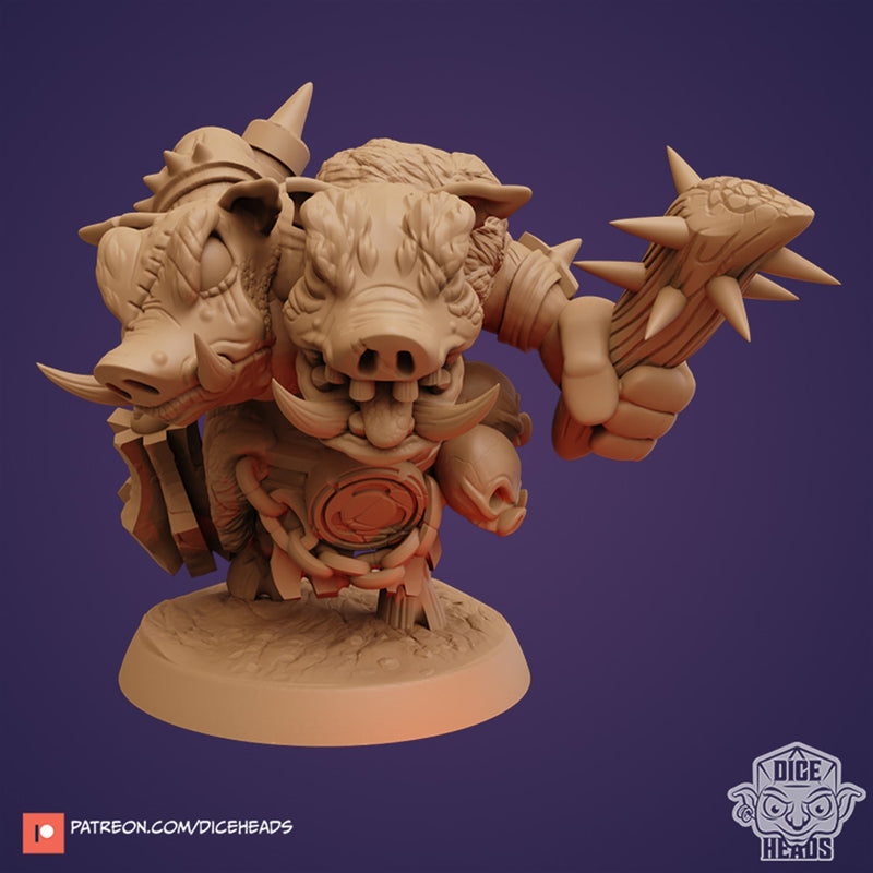 Squeeker and Squacker The Hog Ettin 3D Printed Miniature Legends of Calindria Primed