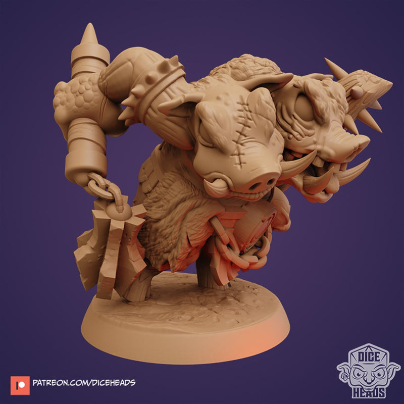 Squeeker and Squacker The Hog Ettin 3D Printed Miniature Legends of Calindria Primed