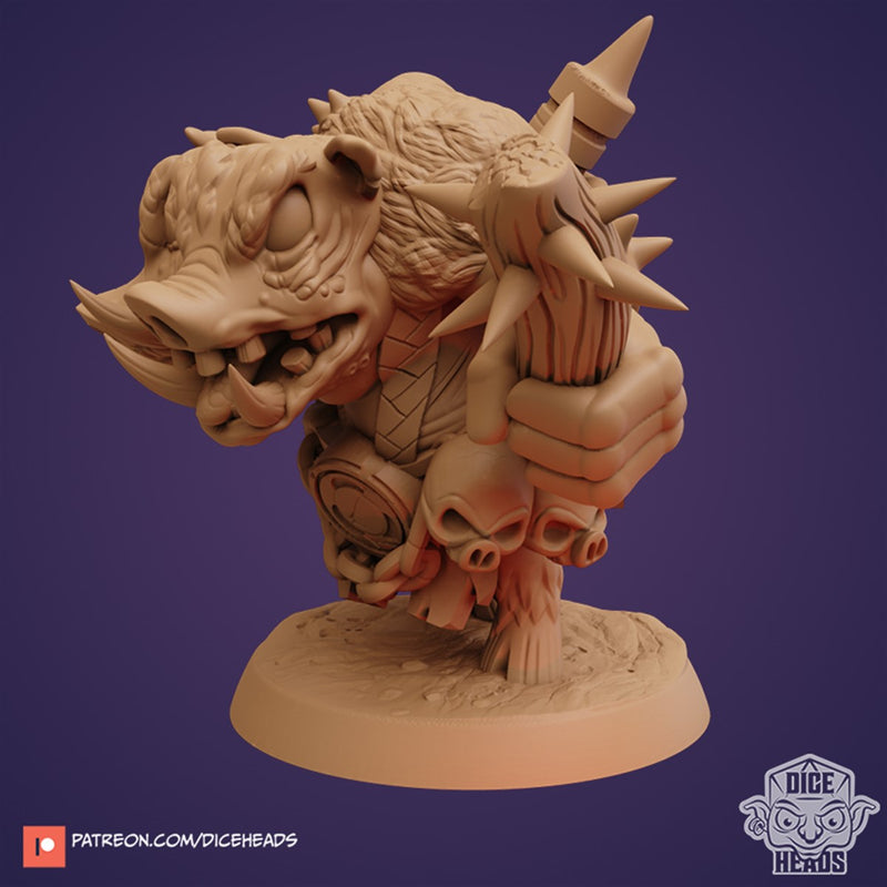 Squeeker and Squacker The Hog Ettin 3D Printed Miniature Legends of Calindria Primed