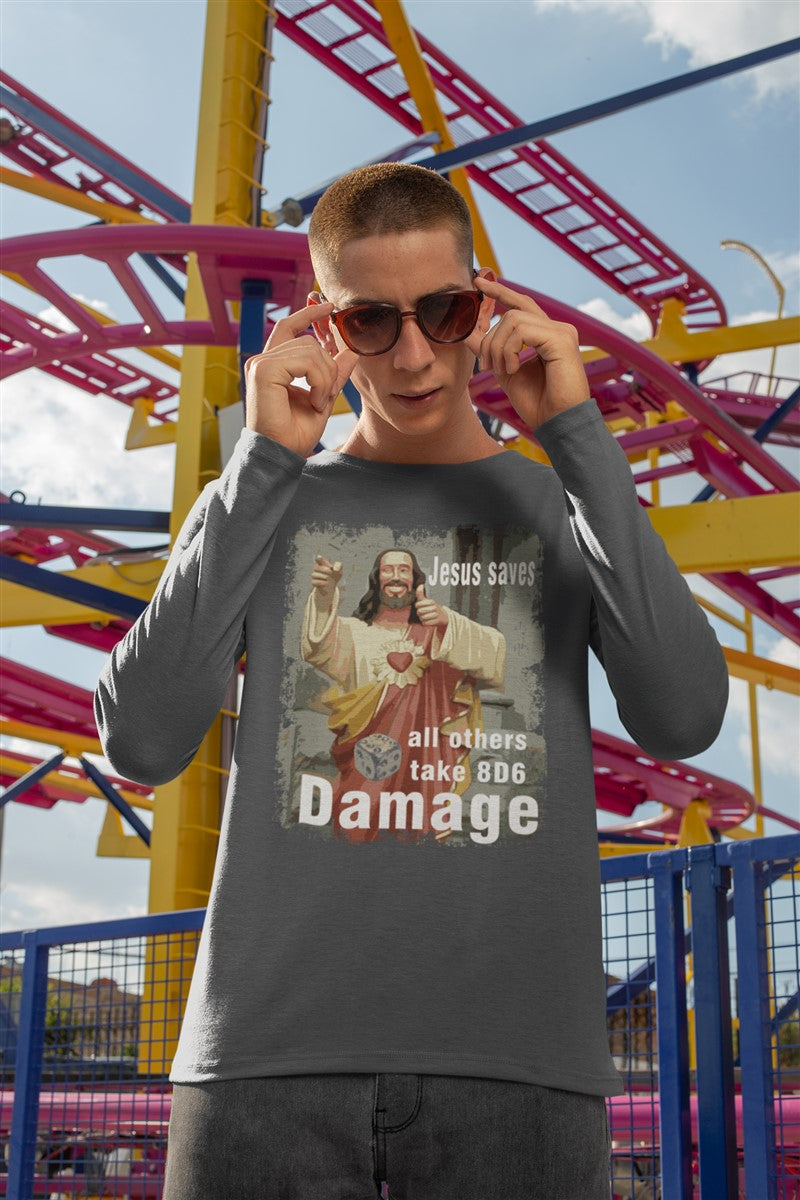 Jesus Saves All Others Take 8D6 Damage RPG Cotton T-Shirt